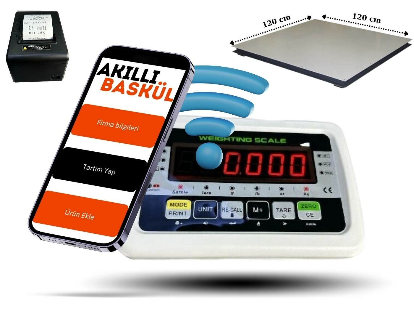 58 mm Fiş Yazıcılı Akıllı Baskül 120×120 Tabla